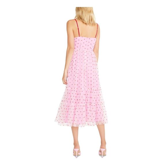 BETSEY JOHNSON Womens Pink Spaghetti Strap Midi Party Fit + Flare Dress 14 - Picture 2 of 4